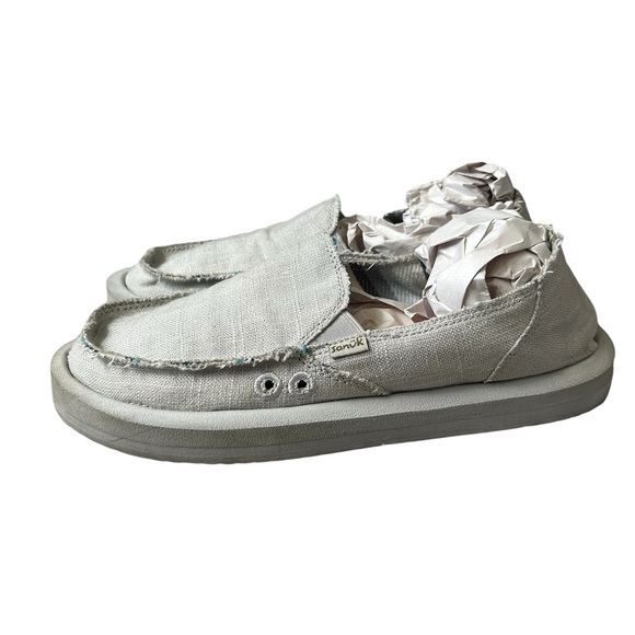 Sanuk Men’s Slip on Gray Canvas Foam Boat Shoes size 9 - Picture 2 of 8
